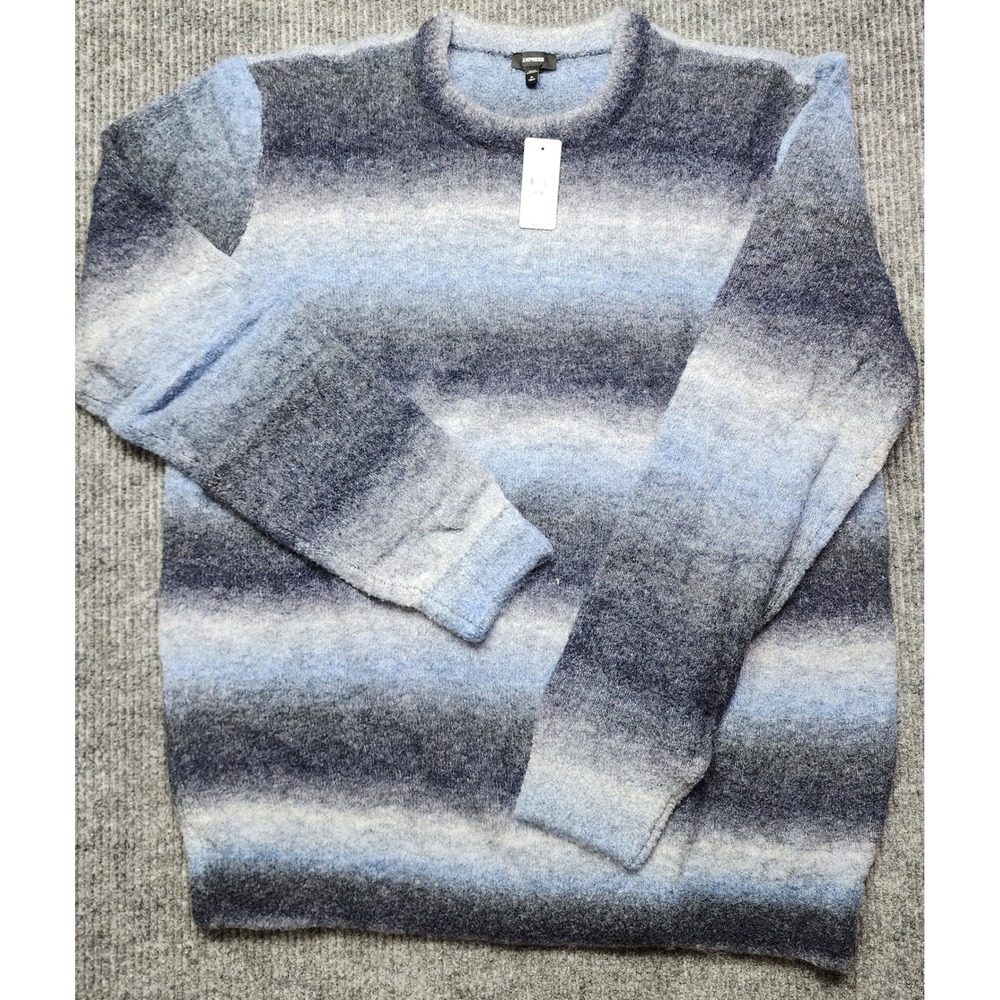 Express Mens Ombre Striped Crew Neck Wool Blend Sweater Blue XL Tall NWT